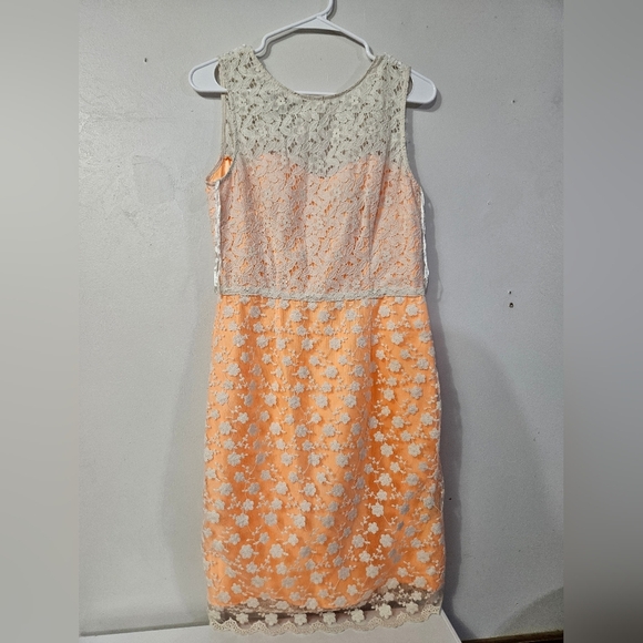 Just Taylor Orange And Cream Lace Overlay Dress! - Picture 1 of 6